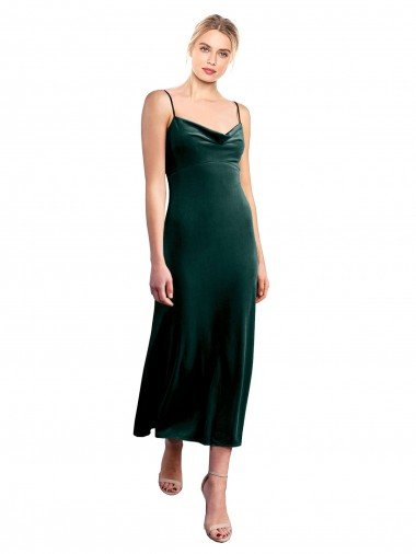 Midi Length Cowl Neck Velvet Slip Cocktail Dress UK