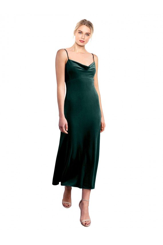 Midi Length Cowl Neck Velvet Slip Cocktail Dress UK