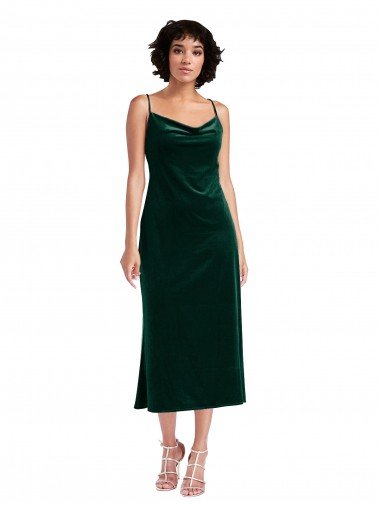 Midi Length Cowl Neck Velvet Short Slip Cocktail Dress UK