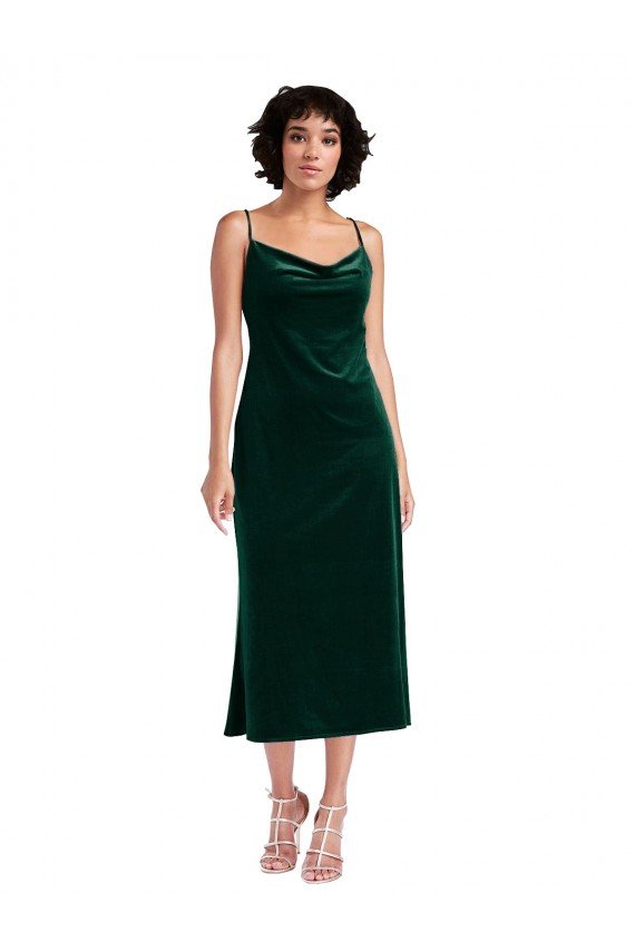 Midi Length Cowl Neck Velvet Short Slip Cocktail Dress UK