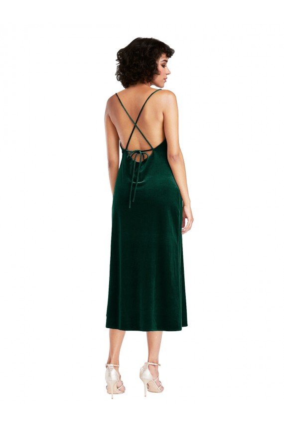 Midi Length Cowl Neck Velvet Short Slip Cocktail Dress UK