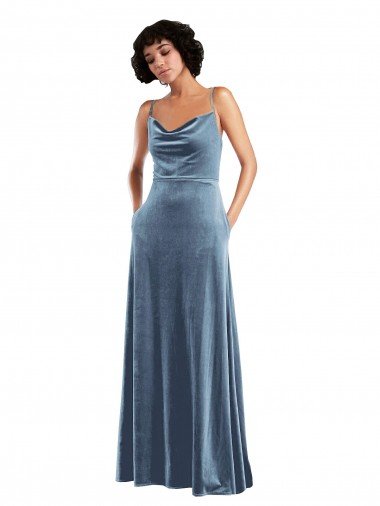 Sleek Cowl Neck Velvet Cocktail Dress with Pockets UK