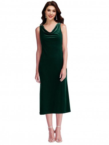 Cowl Neck Velvet Midi Length Cocktail Dress UK