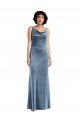 Stretch Velvet Floor Length Cowl Neck Long Cocktail Dress UK