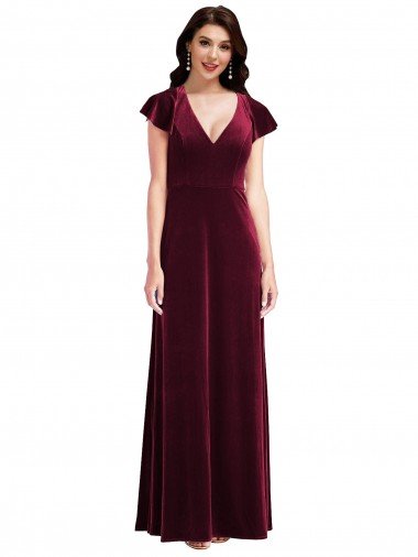 Flutter Sleeve Velvet Cocktail Dress with Pockets UK