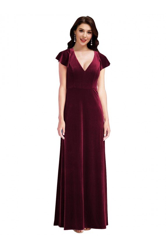 Flutter Sleeve Velvet Cocktail Dress with Pockets UK