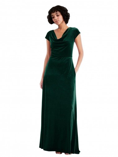 Cowl Neck Cap Sleeve Velvet Cocktail Dress with Pockets UK