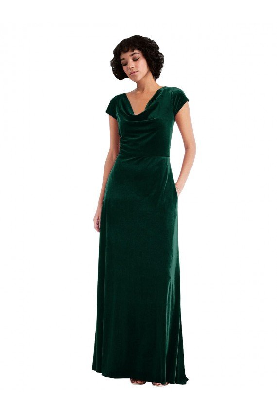 Cowl Neck Cap Sleeve Velvet Cocktail Dress with Pockets UK