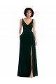 Floor Length Velvet Cocktail Dress with Shirred Bodice and Front Slit UK