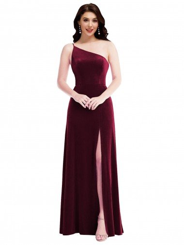 One Shoulder Spaghetti Strap Velvet Cocktail Dress with Pockets UK