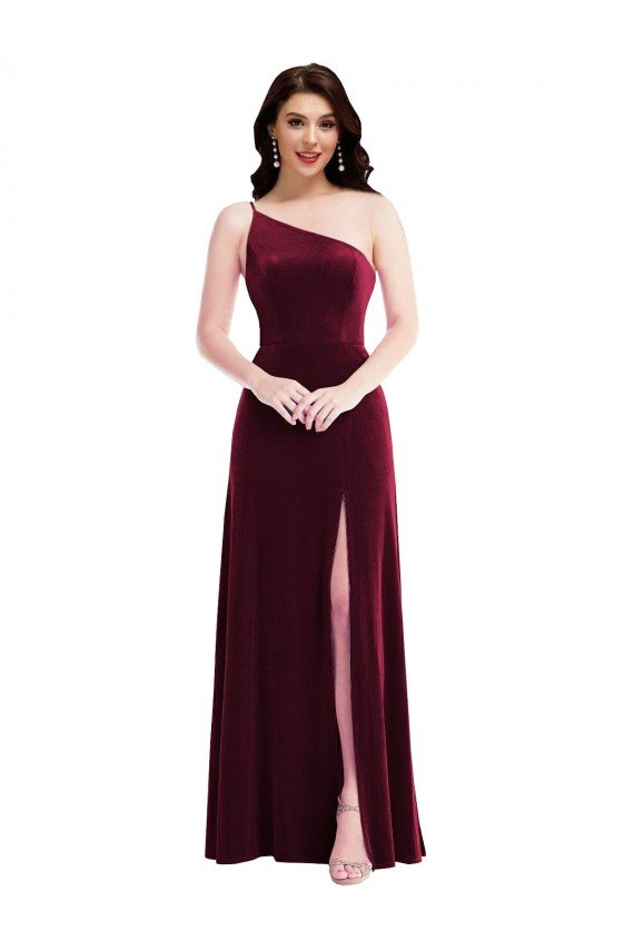 One Shoulder Spaghetti Strap Velvet Cocktail Dress with Pockets UK