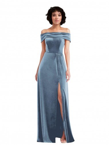 Draped Cuff Off the Shoulder Velvet Cocktail Dress with Pockets UK