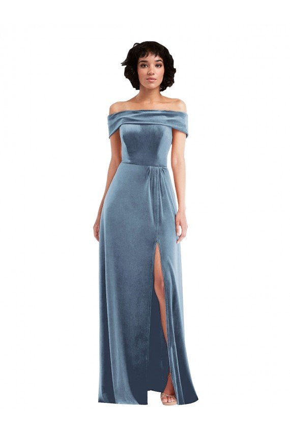 Draped Cuff Off the Shoulder Velvet Cocktail Dress with Pockets UK