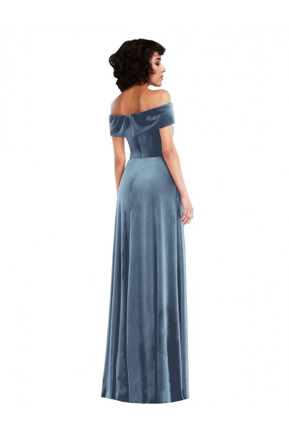 Draped Cuff Off the Shoulder Velvet Cocktail Dress with Pockets UK