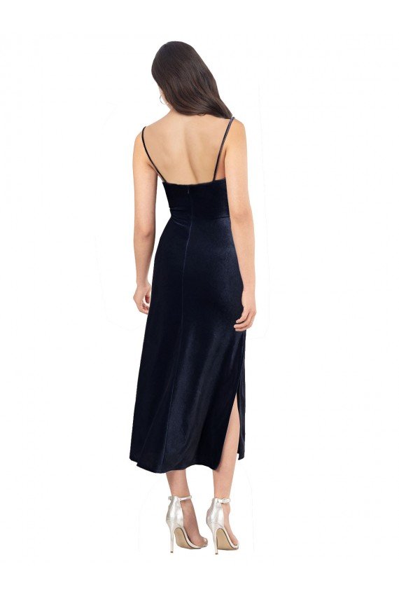 Midi Length Velvet Cocktail Dress with Cowl Neck and Spaghetti Straps UK