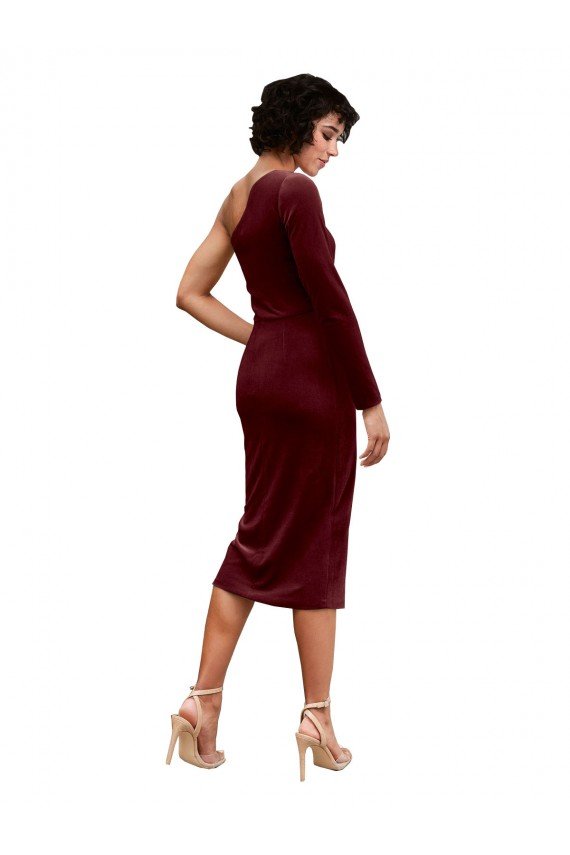 One Shoulder Fitted Short Midi Length Velvet Cocktail Dress UK