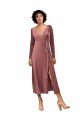 Long Sleeve Velvet Faux Wrap Midi Length Cocktail Dress UK