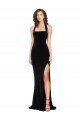 Halter Neck Wide Straps Long Velvet Cocktail Dress with Side Split UK