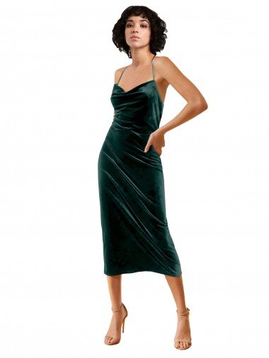 Midi Length Sleek Cowl Neckline Short Velvet Cocktail Dress UK