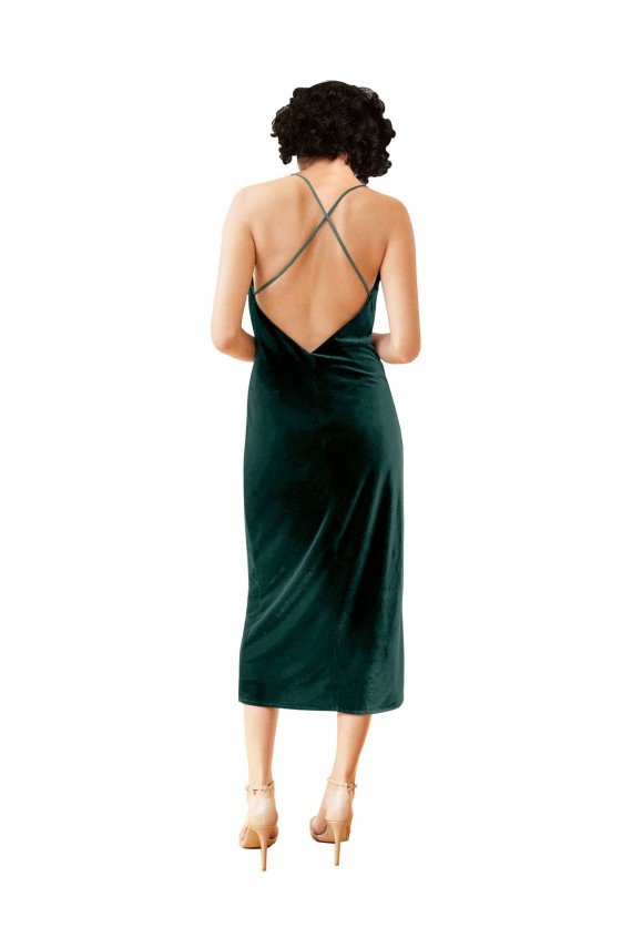 Midi Length Sleek Cowl Neckline Short Velvet Cocktail Dress UK